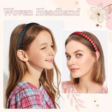 DEEKA 3 PCS Woven Headband Uniform Headband Hair Accessories Grosgrain Ribbon Weaved Hair Band for Women Girls Teens Football Softball Cheer Sports (Black&Red)