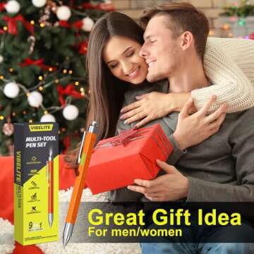 Gifts for Men Dad Him, 9 in 1 Multitool Pen Set with LED, Stylus, Level, Screwdriver, Flathead, Vale...