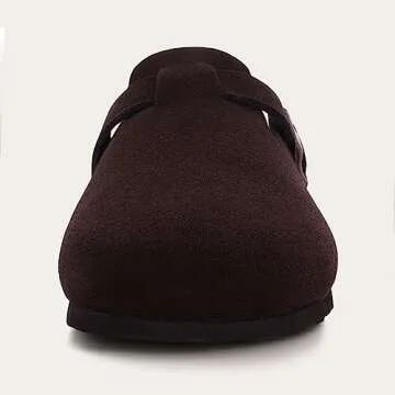 KIDMI Women's Suede Clogs Leather Mules Cork Footbed Sandals Potato Shoes with Arch Support Coffee 39 (Size 7.5-8)