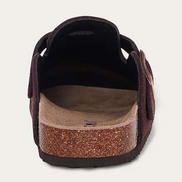 KIDMI Women's Suede Clogs Leather Mules Cork Footbed Sandals Potato Shoes with Arch Support Coffee 39 (Size 7.5-8)
