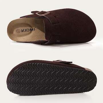 KIDMI Women's Suede Clogs Leather Mules Cork Footbed Sandals Potato Shoes with Arch Support Coffee 39 (Size 7.5-8)