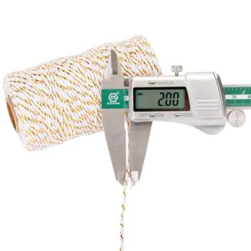 jijAcraft 328Feet Twine String, 2mm White Christmas Twine String with Gold Wire, Cotton Baker Twine, Christmas String, Heavy Duty Packaging String for DIY Crafts and Gift Wrapping