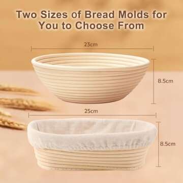 Unicherry Banneton Bread Proofing Basket Set, 9-inch Round & 10-inch Oval Sourdough Proofing Basket with 6 Baking Tools, Sourdough Starter Kit for Professional and Home Baking, Perfect Holiday Gifts