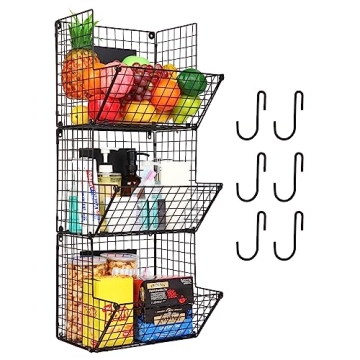 HRAYLTOP 3 Tier Wall Mounted Metal Wire Fruit Storage Basket, Hanging Kitchen Fruit Produce Storage ...