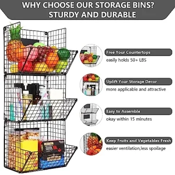 Stylish HRAYLTOP 3 Tier Wall Mounted Fruit Basket