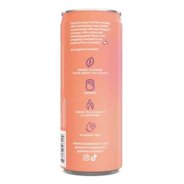 AminoLean x Loverboy Peach Bellini Energy Drink – Sugar Free Anytime Energy with Natural Caffeine & Vegan Amino Acids for No Jitters, Tingles, or Crash, 12 Pack