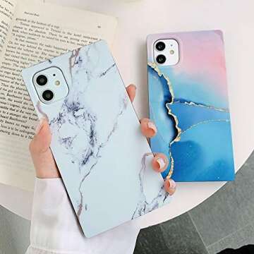 KERZZIL Compatible with iPhone 11 Square Marble Case, Slim Elegant Matte Soft TPU Silicone Gel Shockproof Protective and Durable Cases Cover for Apple iPhone 11 6.1-inch(White)