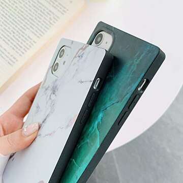 KERZZIL Compatible with iPhone 11 Square Marble Case, Slim Elegant Matte Soft TPU Silicone Gel Shockproof Protective and Durable Cases Cover for Apple iPhone 11 6.1-inch(White)