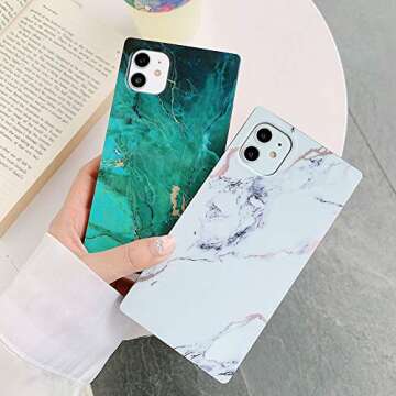 KERZZIL Compatible with iPhone 11 Square Marble Case, Slim Elegant Matte Soft TPU Silicone Gel Shockproof Protective and Durable Cases Cover for Apple iPhone 11 6.1-inch(White)