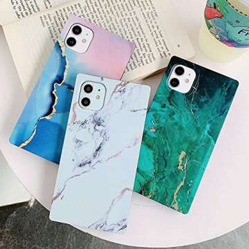 KERZZIL Compatible with iPhone 11 Square Marble Case, Slim Elegant Matte Soft TPU Silicone Gel Shockproof Protective and Durable Cases Cover for Apple iPhone 11 6.1-inch(White)