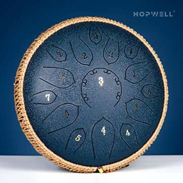 HOPWELL Steel Tongue Drum - 15 Note 12 Inch Tongue Drums - Percussion Instruments - Hand Pan Drum wi...
