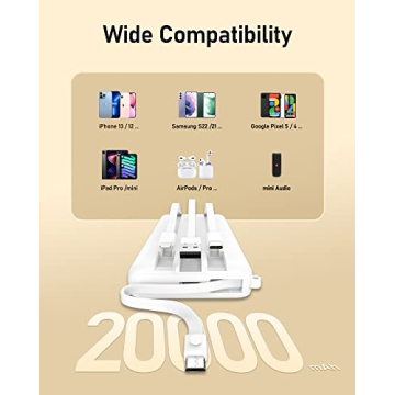 VEEKTOMX 20000mAh Power Bank - Built-in Cables for All