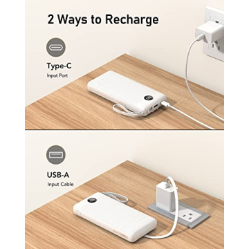 VEEKTOMX 20000mAh Power Bank - Built-in Cables for All