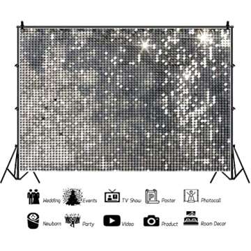 YongFoto 6x4ft Disco Party Backdrop Sliver Sequins Photography Background Glitter Halos Wedding Birthday Cake Table Banner 70s Theme Decorations