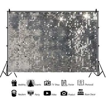 YongFoto 6x4ft Disco Party Backdrop Sliver Sequins Photography Background Glitter Halos Wedding Birthday Cake Table Banner 70s Theme Decorations