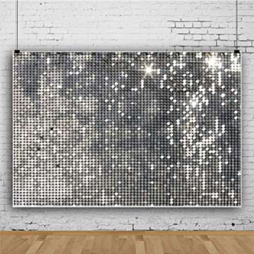 YongFoto 6x4ft Disco Party Backdrop Sliver Sequins Photography Background Glitter Halos Wedding Birthday Cake Table Banner 70s Theme Decorations