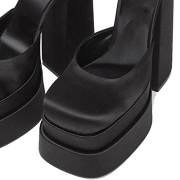 VIMISAOI Black Chunky Heels for Women with Rhinestones