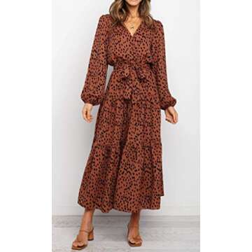 Elegant Women's Fall Casual Dress with Ruffles and Belt