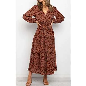 Elegant Women's Fall Casual Dress with Ruffles and Belt