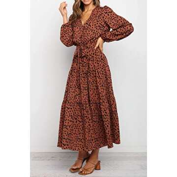 Elegant Women's Fall Casual Dress with Ruffles and Belt