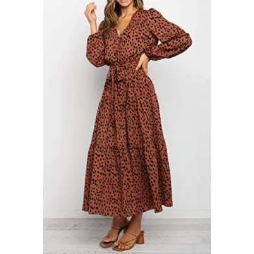 Elegant Women's Fall Casual Dress with Ruffles and Belt