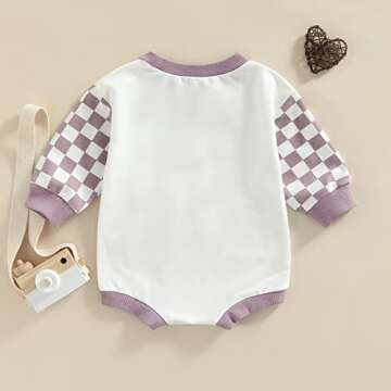 Thilsidee Newborn Boy Girl Checkerboard Plaid Bodysuit One Piece Romper Outfit Long Sleeve Jumpsuit Fall Winter Clothes 0-24M(B-Light purple,6-12 Months)