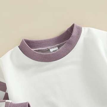 Thilsidee Newborn Boy Girl Checkerboard Plaid Bodysuit One Piece Romper Outfit Long Sleeve Jumpsuit Fall Winter Clothes 0-24M(B-Light purple,6-12 Months)