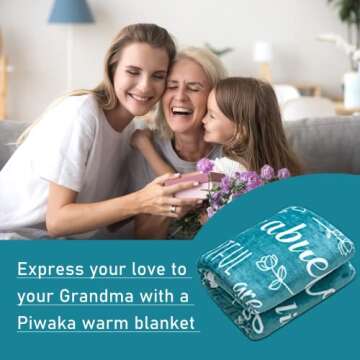 Piwaka Flannel Blanket for Grandma - Purple, Teal, Blue, Red Throw - Personalised Gifts for Grandma - Soft, Cosy Grandma Blanket, Gift Box for Grandmother (Flannel, Teal)