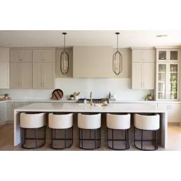 Modern Counter Height Linen Fabric Upholstered Counter Stools Set of 3, 24 inch Kitchen Island Stool with Black Tubular Frame, Cream