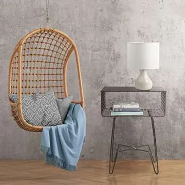 Rustic Steel Side Table with Storage Basket for Bedroom