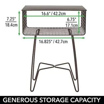 Rustic Steel Side Table with Storage Basket for Bedroom