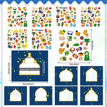 Funrous 24-pack Ramadan Craft Kit for Kids Eid Mubarak DIY Picture Frame with 720pcs Mosque Scene St...