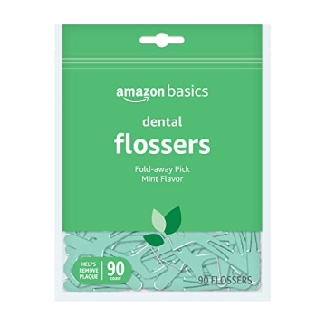 Amazon Basics Mint Dental Flossers - 90 Count, Effortless Oral Hygiene