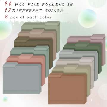 Resholder 96 Pcs Colored Manila File Folders Letter Size Paper File Folders with Labels 9.49 x 11.61 Inch 1/3 Cut Tab File Folders for Office Organizer Dividers Notes (Retro Color)