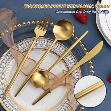 Matte Gold Silverware Set,BEGEEL 20-Piece Stainless Steel Flatware Set for 4, Satin Finish Tableware Cutlery Set,Premium Utensil Set,Utensil Sets for Kitchen Home and Restaurant,Dishwasher Safe