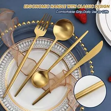 Matte Gold Silverware Set,BEGEEL 20-Piece Stainless Steel Flatware Set for 4, Satin Finish Tableware Cutlery Set,Premium Utensil Set,Utensil Sets for Kitchen Home and Restaurant,Dishwasher Safe