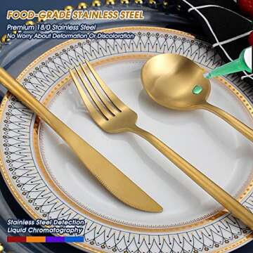 Matte Gold Silverware Set,BEGEEL 20-Piece Stainless Steel Flatware Set for 4, Satin Finish Tableware Cutlery Set,Premium Utensil Set,Utensil Sets for Kitchen Home and Restaurant,Dishwasher Safe