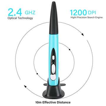 Globalstore 2.4GHz USB Wireless Optical Pocket Pen Mouse - Adjustable 800/1200/1600 DPI Handwriting Smart Mouse for Laptop Android Tablet PC