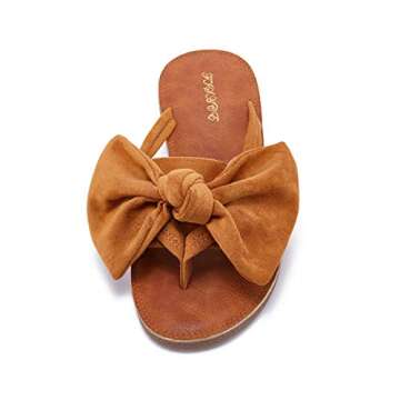 FISACE Womens Slip On Flip Flops Ring Toe Strappy Casual Summer Gladiator Flat Sandals Brown