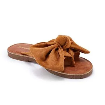 FISACE Womens Slip On Flip Flops Ring Toe Strappy Casual Summer Gladiator Flat Sandals Brown