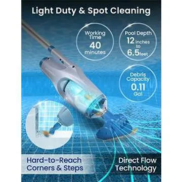 KOKIDO 2024 Rechargeable Handheld Pool Vacuum Set with Adjustable Pole and 2 Interchangeable Brush Heads, for Above Ground Pool, Hot Tub, Spa and Small Pools to 20ft, Cordless, Spot Clean XTROVAC 110