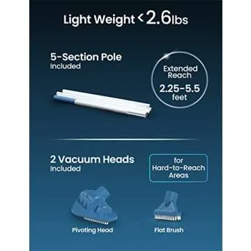 KOKIDO 2024 Rechargeable Handheld Pool Vacuum Set with Adjustable Pole and 2 Interchangeable Brush Heads, for Above Ground Pool, Hot Tub, Spa and Small Pools to 20ft, Cordless, Spot Clean XTROVAC 110