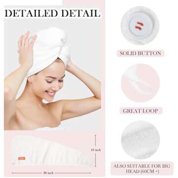 Ultra Plush Microfiber Hair Towel Wrap for Women, 2 Pack 10 inch X 26inch Purple, Ultra Absorbent Twist Hair Turban Drying Cap Hair Wrap, For Drying Curly, Long & Thick Hair (14 Beige White)