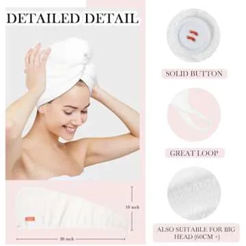 Ultra Plush Microfiber Hair Towel Wrap for Women, 2 Pack 10 inch X 26inch Purple, Ultra Absorbent Twist Hair Turban Drying Cap Hair Wrap, For Drying Curly, Long & Thick Hair (14 Beige White)