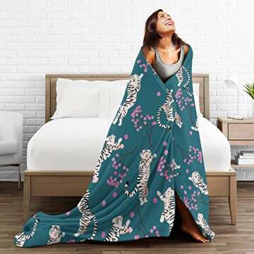 Tiger Throw Blanket Animal Soft Warm Lightweight Flannel Blanket Cozy Fuzzy Plush Bedding ​Blanket Gift for Boys Girls Teens Adults Couch Sofa 80"x60"