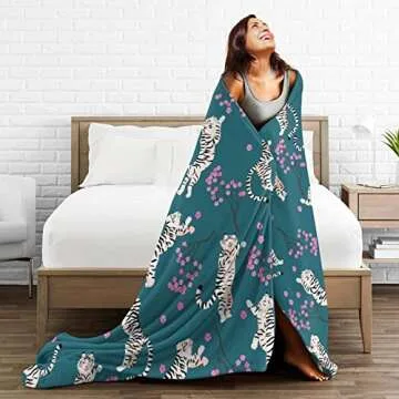 Tiger Throw Blanket Animal Soft Warm Lightweight Flannel Blanket Cozy Fuzzy Plush Bedding ​Blanket Gift for Boys Girls Teens Adults Couch Sofa 80"x60"