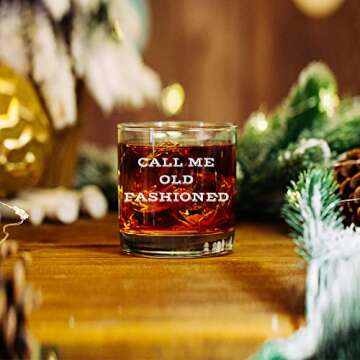 Call Me Old Fashioned Glass - Unique Whiskey Gifts for Men - Funny Birthday Gifts for Men Dad or Son - 11 oz Unique Bourbon Scotch Lowball Rocks Bar Glass for Dad