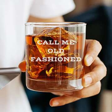 Call Me Old Fashioned Glass - Unique Whiskey Gifts for Men - Funny Birthday Gifts for Men Dad or Son - 11 oz Unique Bourbon Scotch Lowball Rocks Bar Glass for Dad