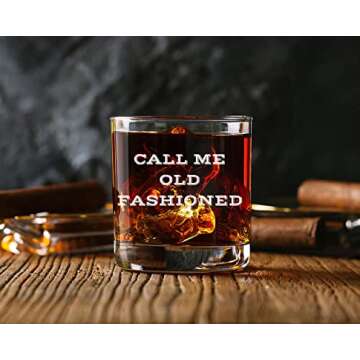 Call Me Old Fashioned Glass - Unique Whiskey Gifts for Men - Funny Birthday Gifts for Men Dad or Son - 11 oz Unique Bourbon Scotch Lowball Rocks Bar Glass for Dad
