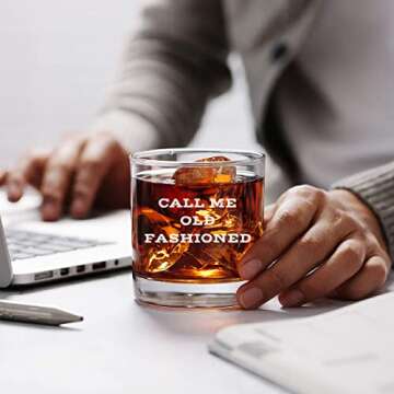 Call Me Old Fashioned Glass - Unique Whiskey Gifts for Men - Funny Birthday Gifts for Men Dad or Son - 11 oz Unique Bourbon Scotch Lowball Rocks Bar Glass for Dad